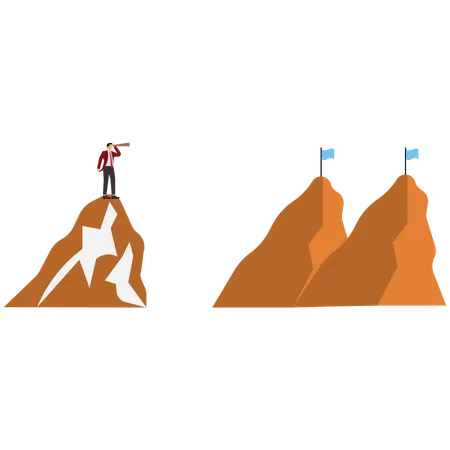 Businessman looks to new peaks  Illustration