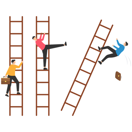 Businessman loser kicks winner ladder to make him fall  Illustration
