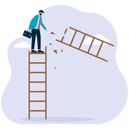 Businessman loss of direction and ladder to move forward  Illustration