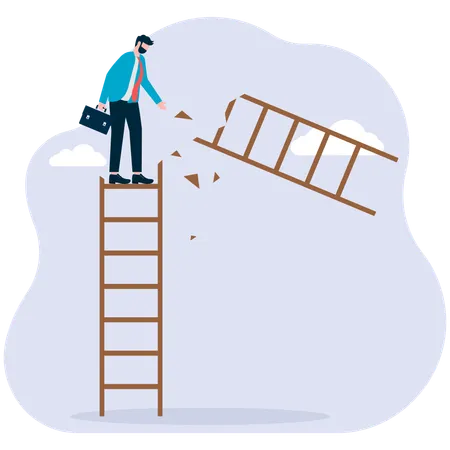 Businessman loss of direction and ladder to move forward  Illustration