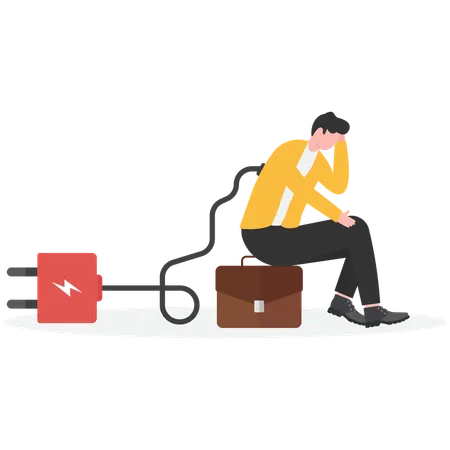 Businessman lost plug power and energy  Illustration