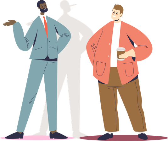 Businessman lying to partner. Business man liar cheating and betraying colleague  Illustration