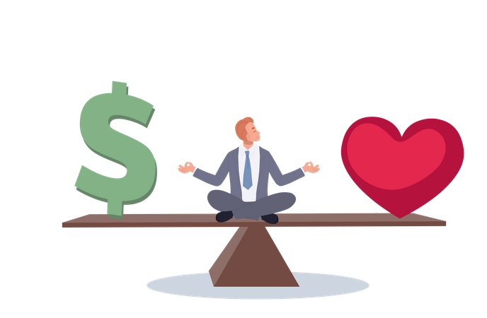 Businessman maintain balance between health and money  Illustration
