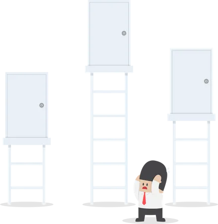 Businessman make a decision to choosing the right door  Illustration