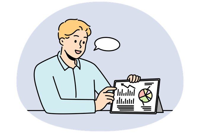 Businessman make business presentation on pad  Illustration
