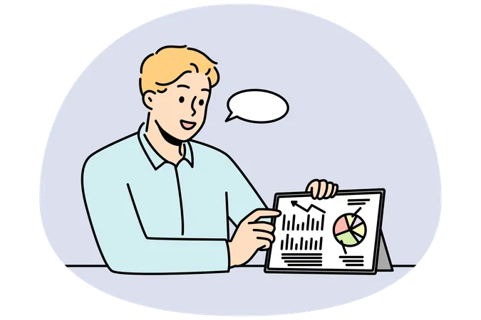 Businessman make business presentation on pad  Illustration