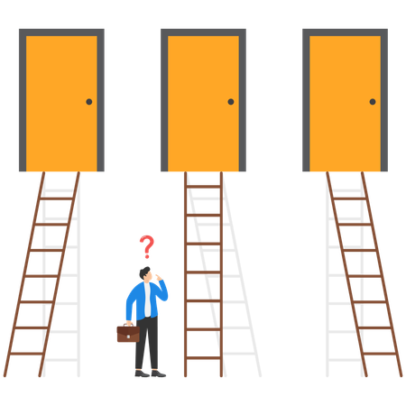 Businessman make  decision in choosing right door  Illustration