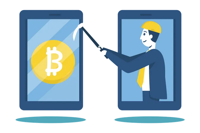 Businessman make money from mining cryptocurrency Illustration