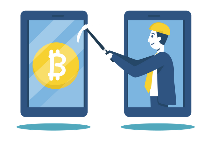 Businessman make money from mining cryptocurrency  Illustration