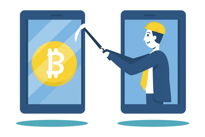 Businessman make money from mining cryptocurrency  Illustration