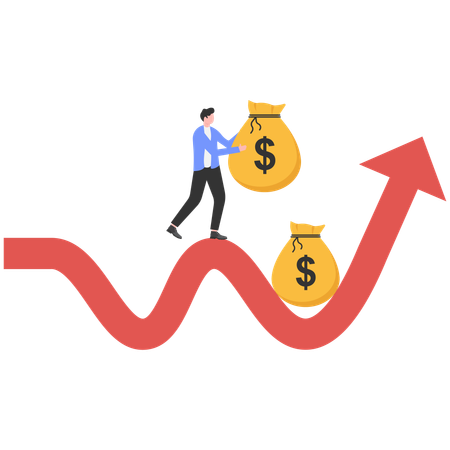Businessman make profit from market collapse  Illustration
