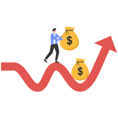 Businessman make profit from market collapse  Illustration