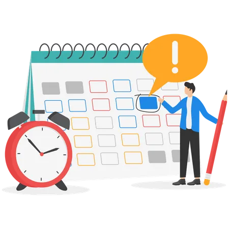 Businessman make red circle on important day on calendar  Illustration