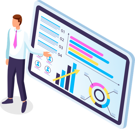 Businessman Makes A Presentation Of A Statistical Report  Illustration
