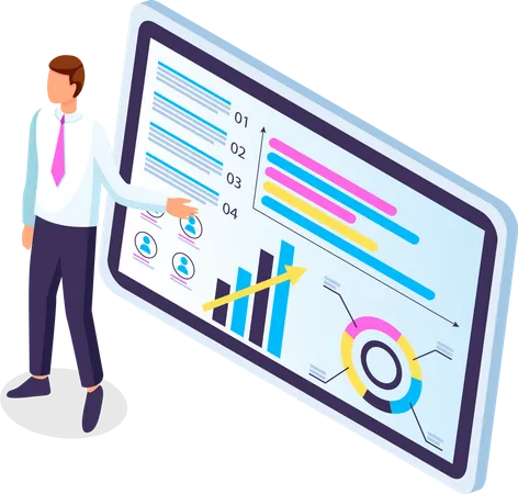 Businessman makes a presentation of a statistical report, Analysis and planning business concept  Illustration