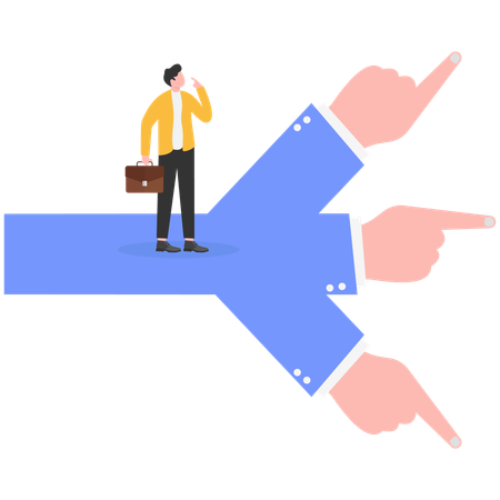 Businessman makes choices in different directions pointing to the index finger  Illustration