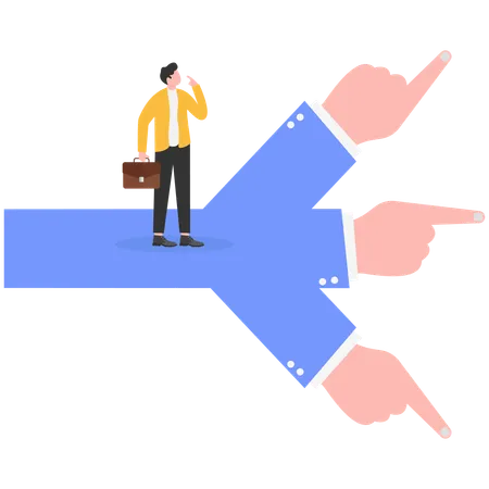 Businessman makes choices in different directions pointing to the index finger  Illustration