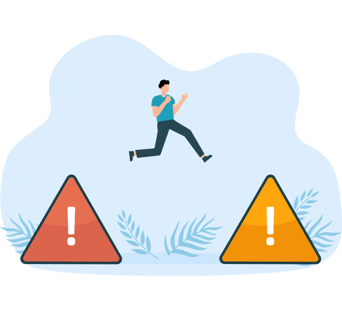 Businessman makes decision on exclamation mark sign  Illustration