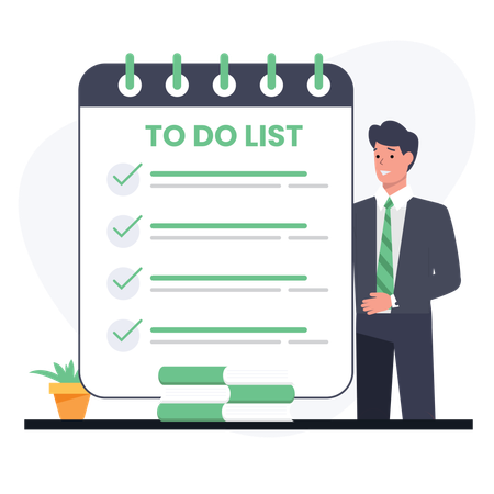 Businessman making a business checklist for his employees  Illustration