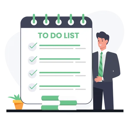 Businessman making a business checklist for his employees  Illustration