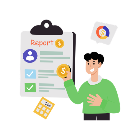 Businessman making account report  Illustration