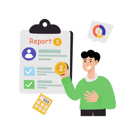 Businessman making account report  Illustration