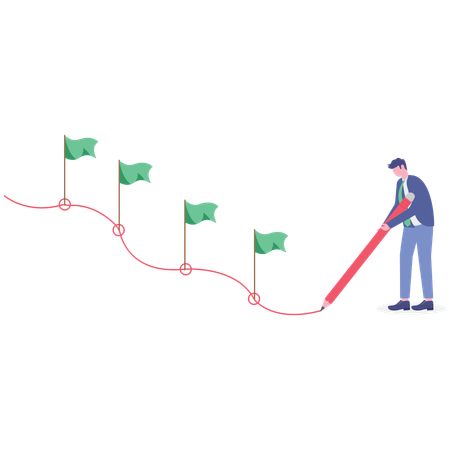 Businessman making achievement flag line  Illustration