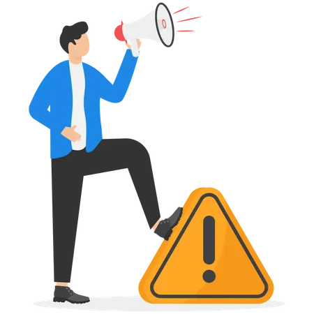 Businessman Announces In Megaphone With Attention To The Exclamation Mark Important Announcement Attention Or Warning Information Alert And Alert Concept Breaking News Or Urgent Message Communication Illustration
