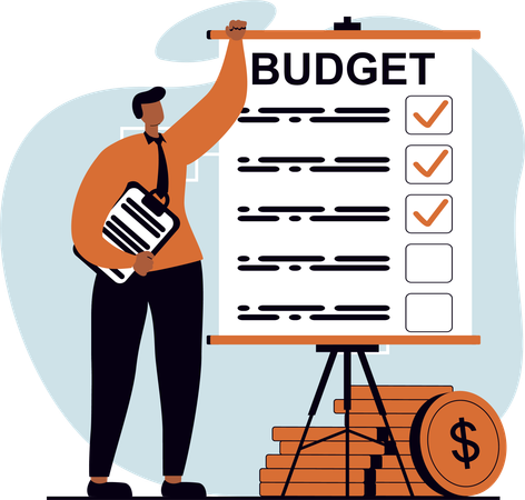 Businessman making budget list  Illustration