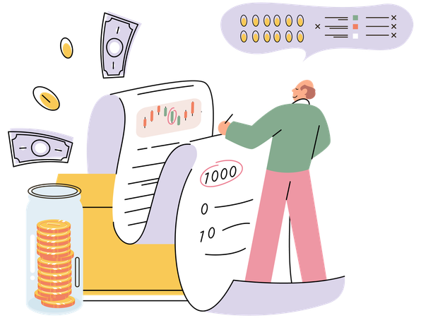 Businessman making budget plan  Illustration