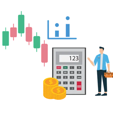 Businessman making business calculation  Illustration