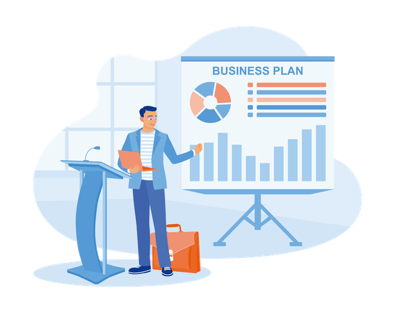 Businessman making business plan presentation in office  Illustration