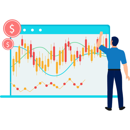 Businessman making candle stick chart analysis  Illustration