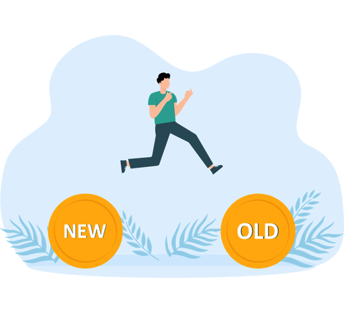 Businessman making choice between Old way or new way  Illustration