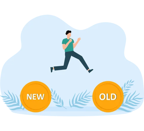 Businessman making choice between Old way or new way  Illustration