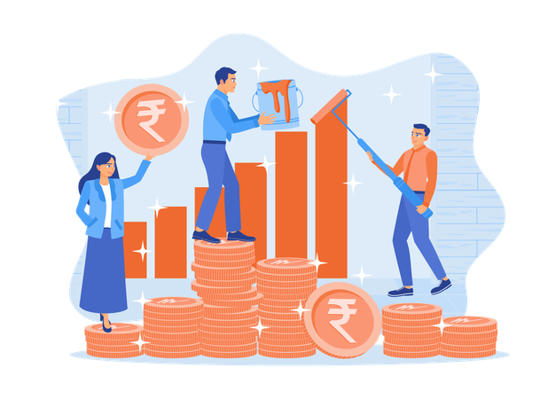 Businessman Making Graph Of Rising Rupee Coins  Illustration