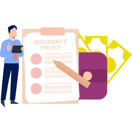 Businessman making insurance policy list  Illustration