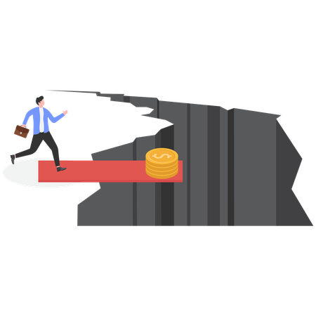 Businessman making money on cliff  Illustration