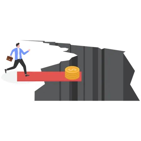 Businessman making money on cliff  Illustration