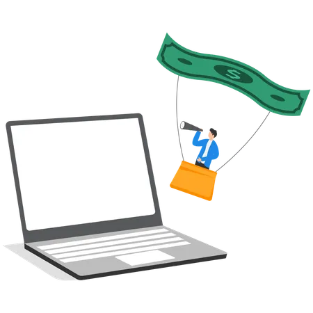 Businessman Making money on the internet  Illustration