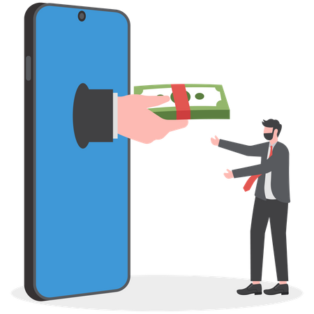 Businessman making money with smart Phone  Illustration