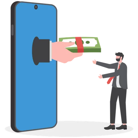 Businessman making money with smart Phone  Illustration