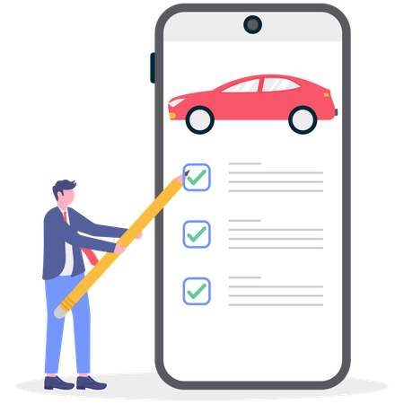 Businessman making online car inspection history  Illustration