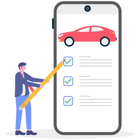 Businessman making online car inspection history  Illustration
