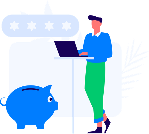 Businessman making online purchases using laptop  Illustration