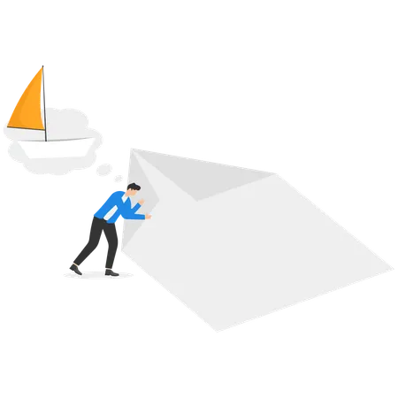 Businessman making paper boat  Illustration