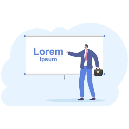 Businessman Making A Presentation Pointing To The Screen Businessman Is Participant Of Seminar Conference Meeting Or Workshop Illustration