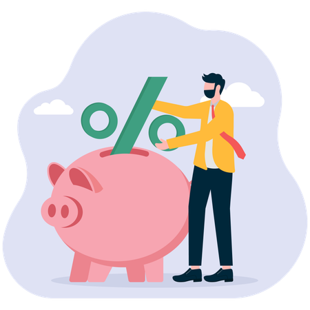 Businessman making savings in piggy bank  Illustration