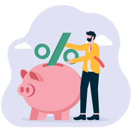 Businessman making savings in piggy bank  Illustration