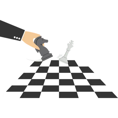 Vector Of A Businessman Making A Chess Move With A Pawn To Kick A Queen In Chess Game Illustration